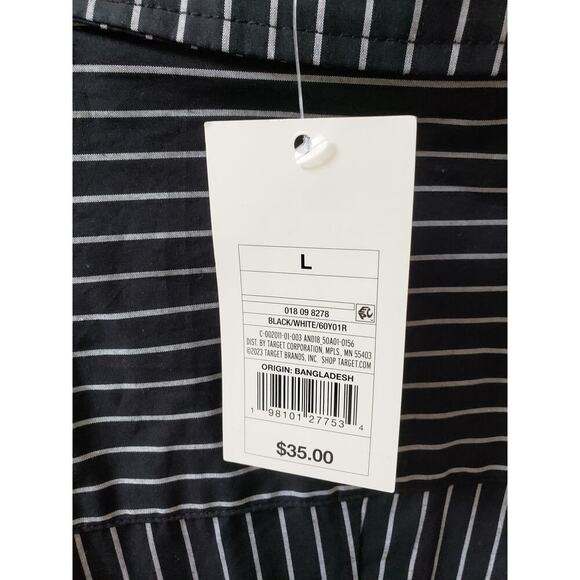 A New Day Dress Women L Black White Striped Shirt Long Sleeve Cotton Midi - Picture 10 of 15